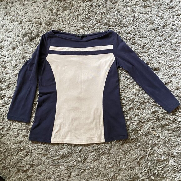 Max Mara Weekend Casual Jersey | Women's Navy & Beige Long Sleeve Shirt - Picture 7 of 12